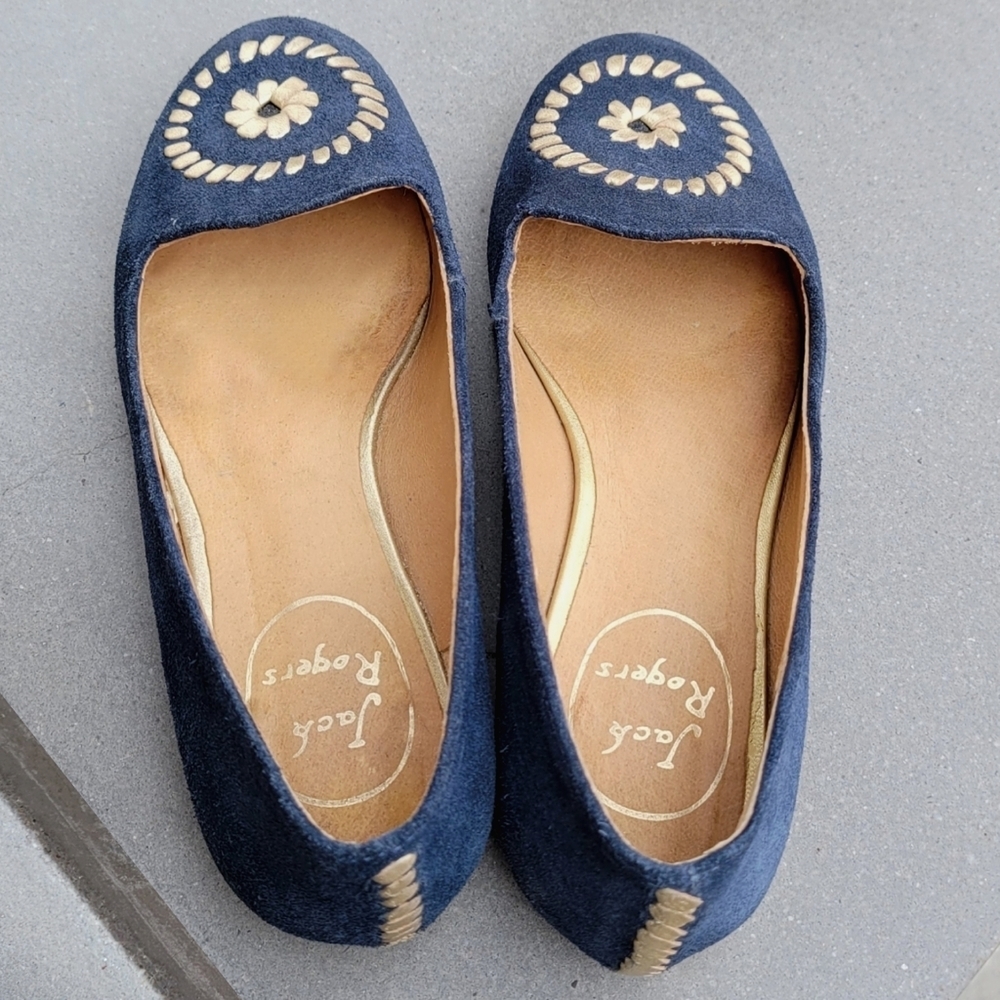JACK Rogers Ballet Flat 5 Blue suede Gold - Picture 10 of 11